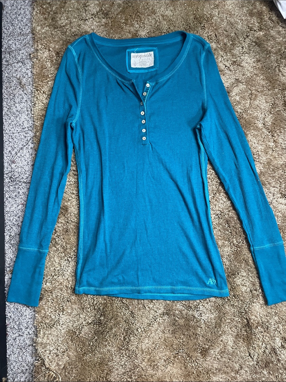 Aeropostale Y2K 2000s Style Long Sleeve Fitted Stretch Shirt Size Large
